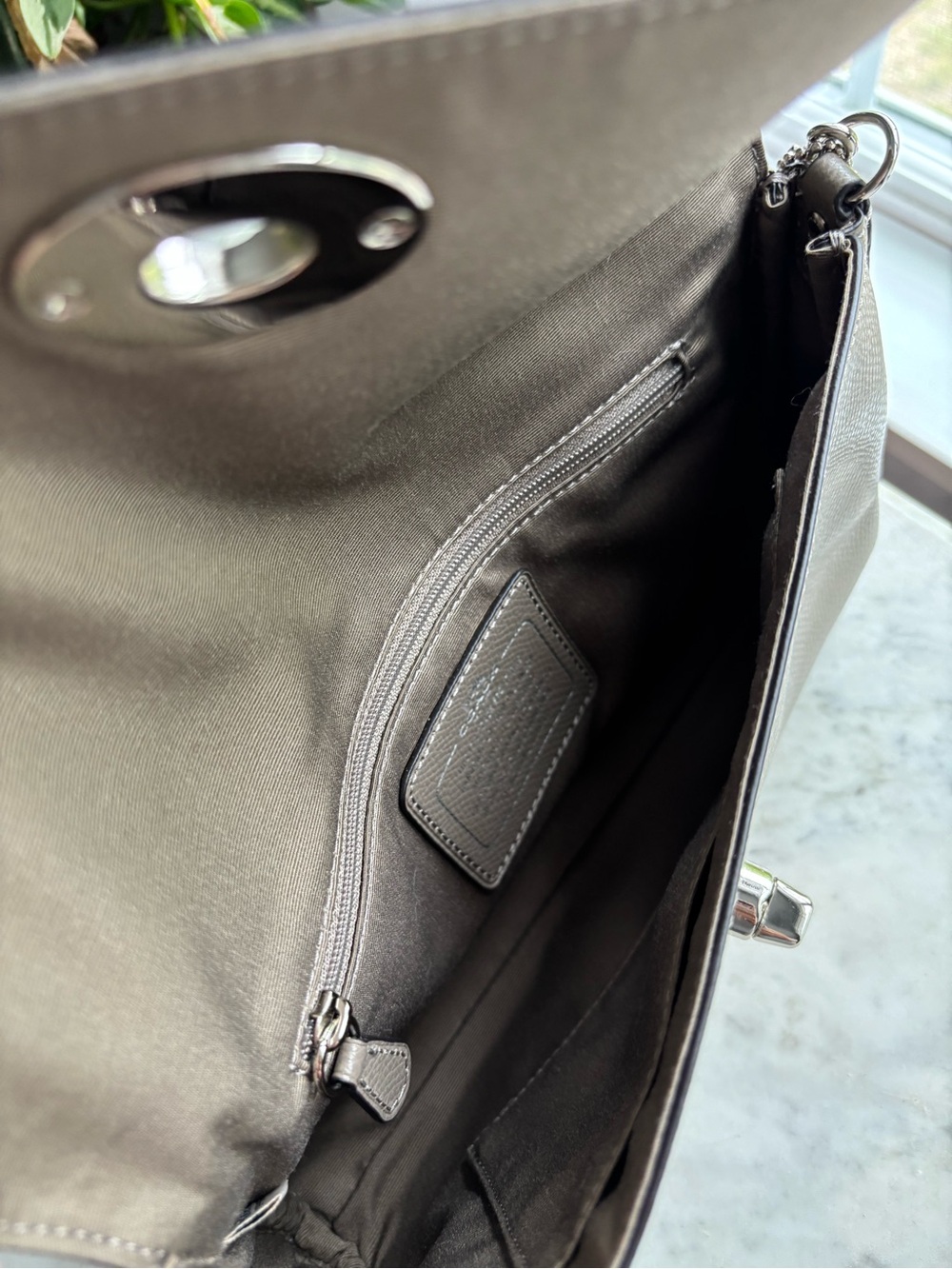 Coach Taupe Leather Clutch/Shoulder Bag with Turn-Lock Closure and Two Straps - Picture 8 of 12